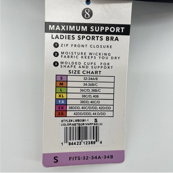 NEW LAYER8 Sports Bra Zip Front Closure Size S (32-34 A/B) Style# LWB0081-1 - Picture 8 of 8